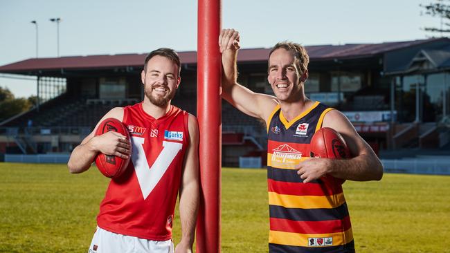 Brothers Max (left) and George Thring will reunite at Pembroke Old Scholars next Adelaide Footy League season. Picture: Matt Loxton