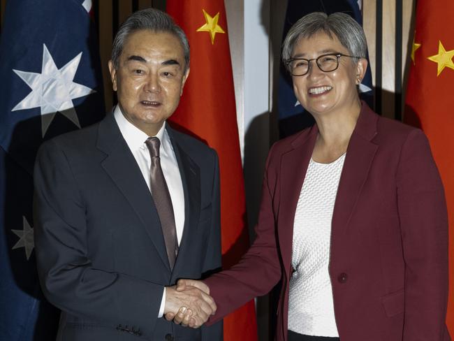 CANBERRA, AUSTRALIA, NewsWire Photos. MARCH 20, 2024: Minister for Foreign Affairs Penny Wong meets with Chinese Foreign Minister Wang Yi for talks at Parliament House in Canberra. Picture: NCA NewsWire / Martin Ollman