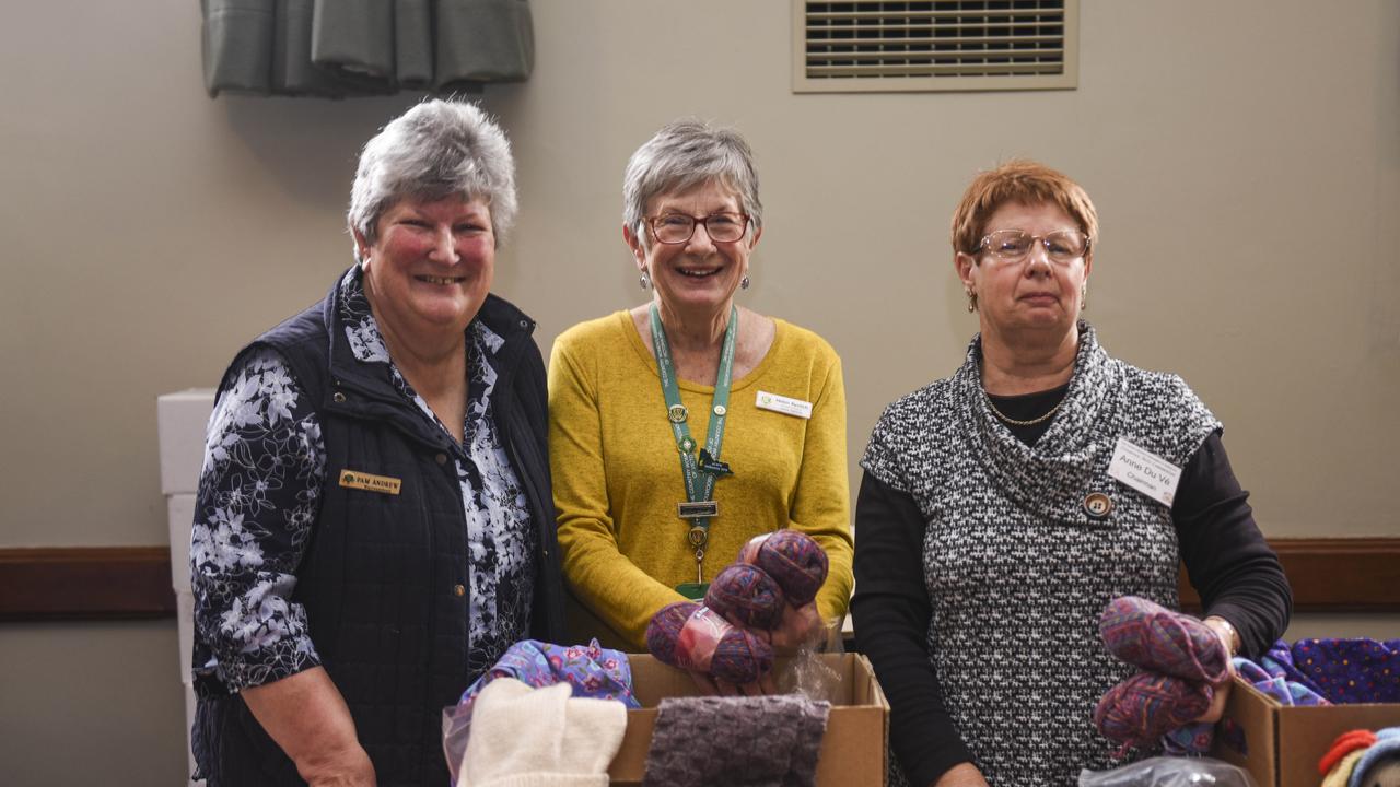 Pam Andrew, Warrnambool, Helen Ryvitch, Gisborne, and Anne Du Ve, Maffra, at the Creative Arts stall at the CWA Victoria annual general meeting in 2019 was held at the Williamstown Town Hall. Picture: Dannika Bonser