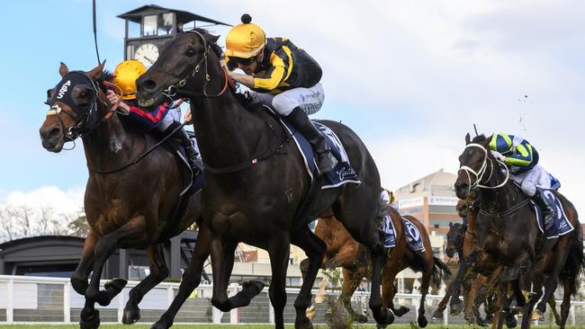 Jordan Childs gets Nonconformist home from John Allen on Delphi in the MRC Foundation Cup. Picture: Vince Caligiuri–Getty Images