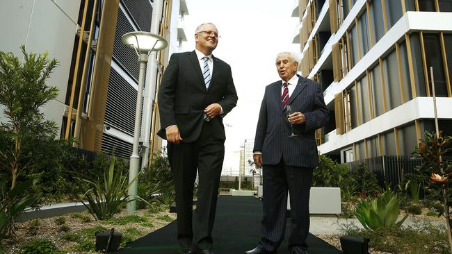 Federal Treasurer Scott Morrison with Harry Triguboff at the opening of the first Pagewood Green block earlier this year. Picture: John Appleyard