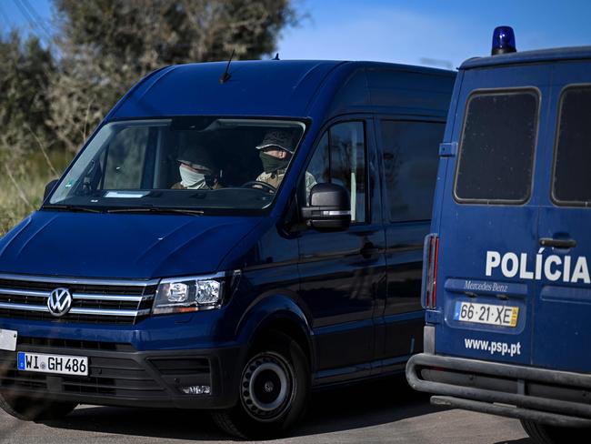 German Investigation Police arrive in vans and cars with Portuguese Criminal Investigation Police on the site. Picture: AFP