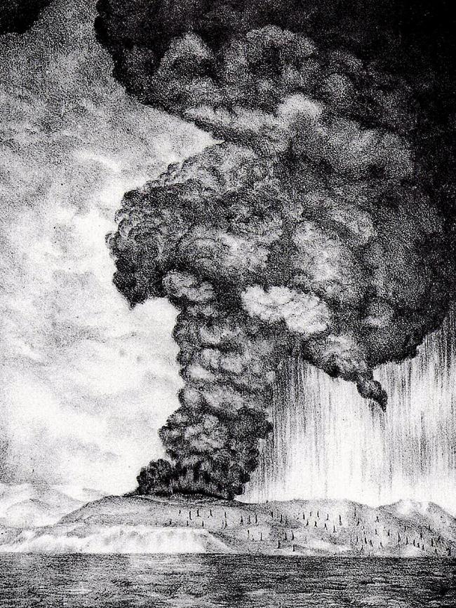 The Krakatoa volcano eruption threw a cloud of soot around the world.