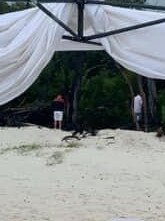 Photos of guests appearing to pee in the bushes on Whitehaven Beach could prompt a review of how the White on Whitehaven luxury lunch is conducted in the future. Picture: Supplied.