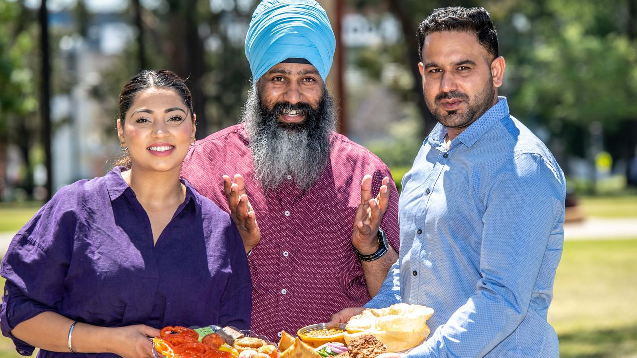 Turbans4Australia Amar Singh (centre) is thrilled the funding can go towards completing the charity’s commercial kitchen. Picture: Monique Harmer