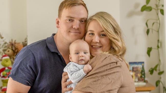 New parents Micah and Amelia Prior with baby Benjamin. Picture: Roy VanDerVegt