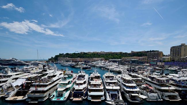Yachts moored in the harbour during the third practice session for the Formula One Monaco Grand Prix at the Circuit de Monaco, on Saturday. Picture: Andrej Isakovic / AFP