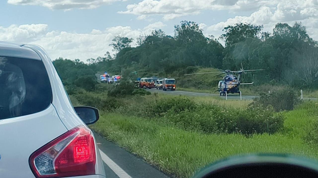 Major traffic delays are impacting the eastbound lanes of the Warrego Highway near Gatton after two-vehicles collided just after 1pm on Friday. Photo: Facebook