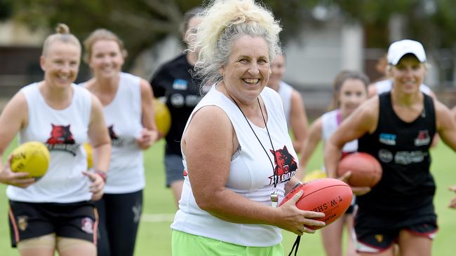 Jenny Williams as coach of West Adelaide FC women's football team in 2016. Picture: Naomi Jellicoe