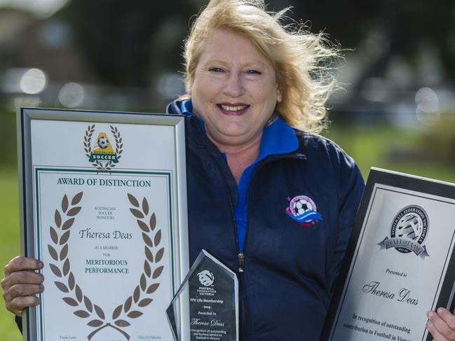 Theresa Deas has been nominated for Service to Sport. She has represented Australia and Victoria in soccer as goalkeeper and since retirement from the game, continues to champion women and girls' participation in the sport. Picture: Valeriu Campan