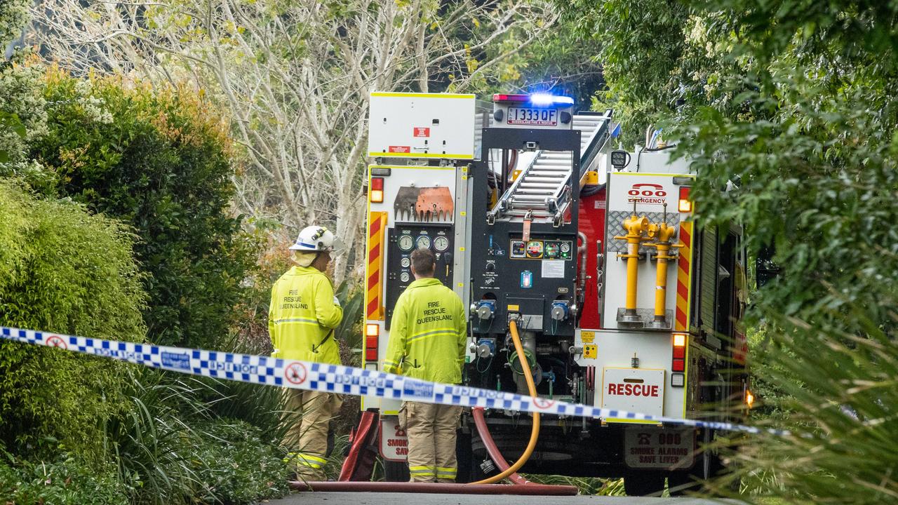 Firefighters at the Spicers Tamarind Retreat at Maleny on December 4 where the Spa Anise day spa was destroyed by fire. Picture: Lachie Millard