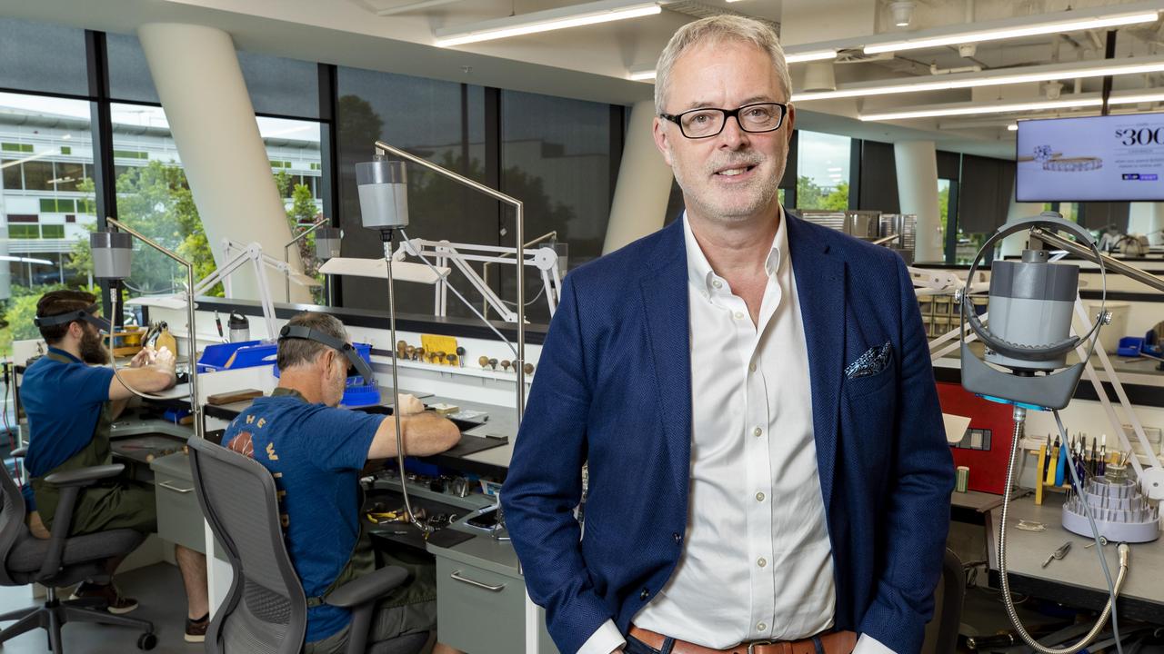 Michael Hill CEO Daniel Bracken with his master jewellers at their new Cannon Hill head office in Brisbane.