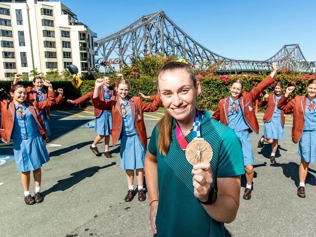 Olympic rower Caitlin Cronin visits All Hallows School in Brisbane, Thursday, August 26, 2021 - Picture: Richard Walker