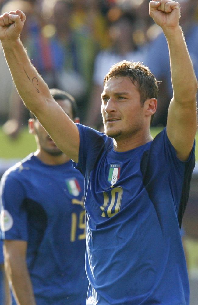 Italy's Francesco Totti celebrates the 1-0 win against the Socceroos.