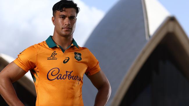 Joseph-Aukuso Suaalii has turned to Israel Folau as he prepares to make his Wallabies debut. Picture: Jason McCawley/Getty Images