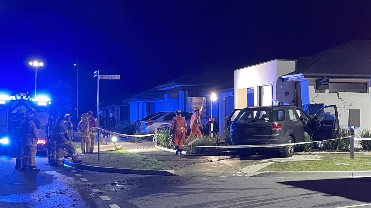 A Ford SUV slammed into an Armstrong Creek house on Wednesday evening. Picture: Luke Griffiths.