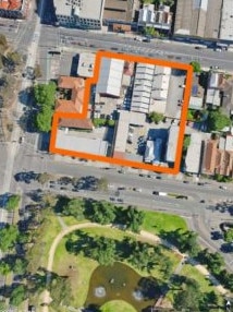 An aerial view of the proposed redevelopment (outlined), north of Princes Park. Picture: Supplied