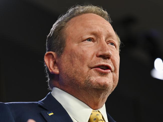 CANBERRA, AUSTRALIA, NewsWire Photos. FEBRUARY 26, 2024: Dr Andrew Forrest AO, Global Business and Philanthropic Leader, addresses the National Press Club of Australia in Canberra on "Power Shift: Why stepping beyond fossil fuels will secure our future (and not doing it will destroy it)". Picture: NCA NewsWire / Martin Ollman