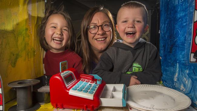 Number 7: Amanda Ziebell from Jigsaw Childcare with Laura and Jesse. Picture: Rob Leeson