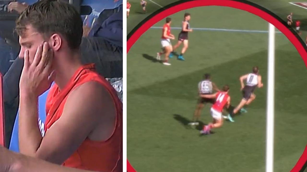 Jordan Ridley was subbed out of the match after an off-the-ball clash with Junior Rioli.