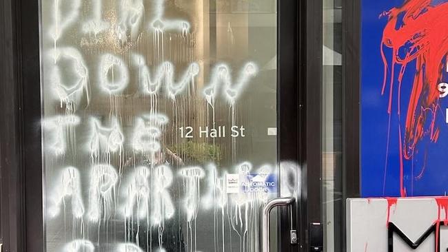 Bill Shorten’s electoral office was vandalised overnight amid protests over Israel-Hamas. Picture: Supplied