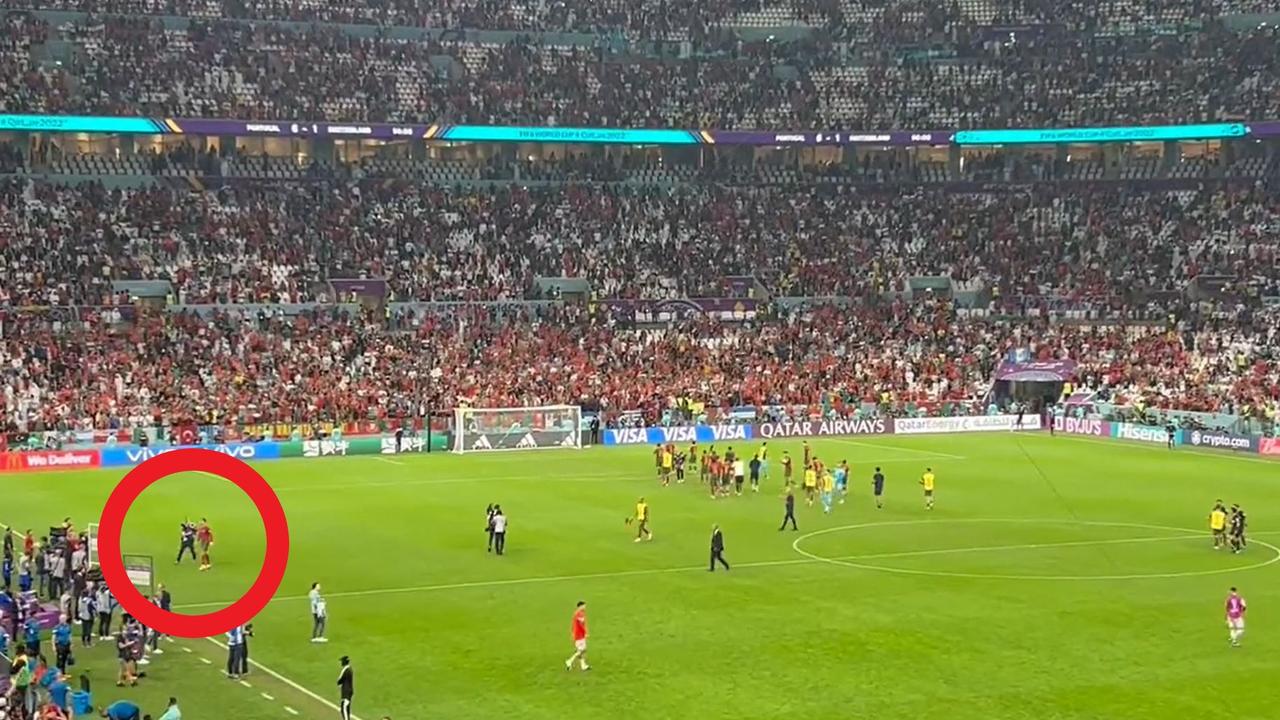 Cristiano Ronaldo made an express exit from the pitch while the rest of the Portugal XI acknowledged their fans. Picture: SBS