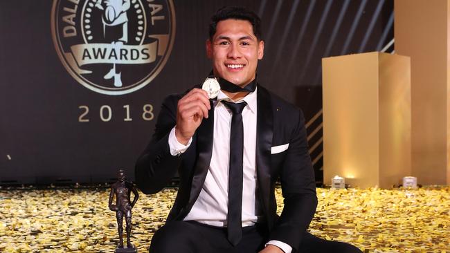 Roger Tuivasa-Sheck is all smiles after winning the 2018 Dally M Medal. Picture: Brett Costello