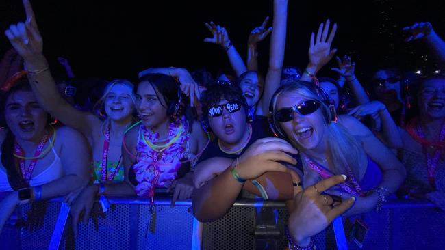 Schoolies celebrating at a Silent Disco in Surfers Paradise. Picture: Ashleigh Jansen.