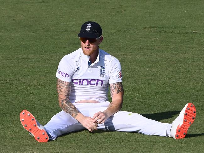 RAWALPINDI, PAKISTAN - OCTOBER 25: England captain Ben Stokes reacts after a near chance just evades him during day two of the 3rd Test Match between Pakistan and England  at Rawalpindi Cricket Stadium on October 25, 2024 in Rawalpindi, Pakistan. (Photo by Stu Forster/Getty Images)