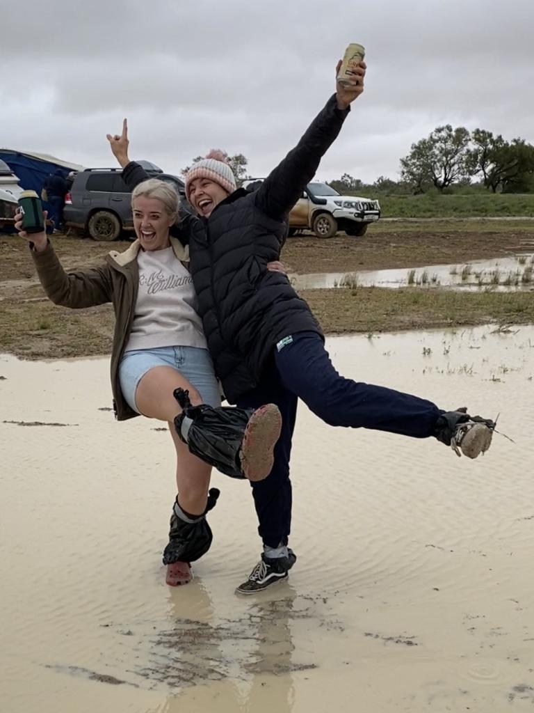 Punters enjoy the mud at Birdsville ahead of the Birdsville Races. Picture: Vanessa Brown/news.com.au