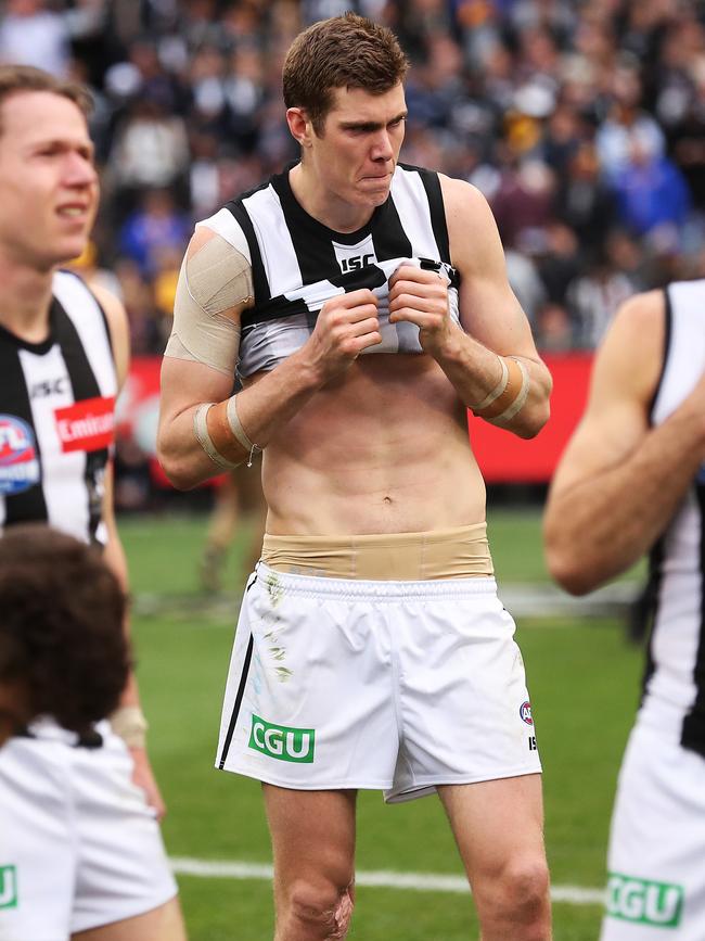 Mason Cox after the final siren. Picture: Phil Hillyard