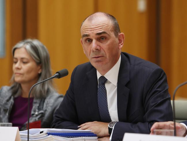 APRA Chairman Wayne Byres appearing at senate estimates at Parliament House in Canberra. Picture Kym Smith