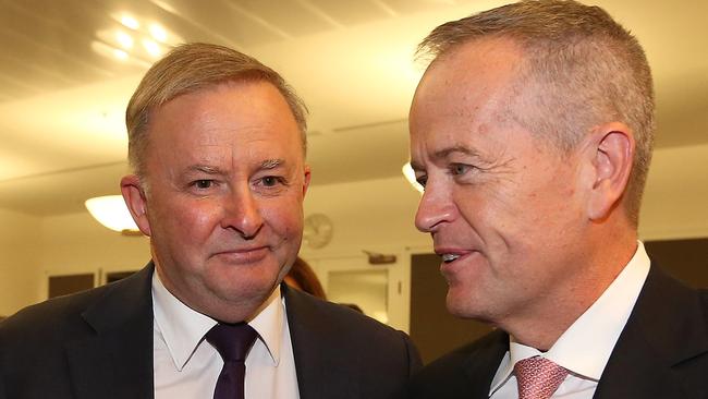 Labor Leader Anthony Albanese and former leader Bill Shorten. Picture: Kym Smith