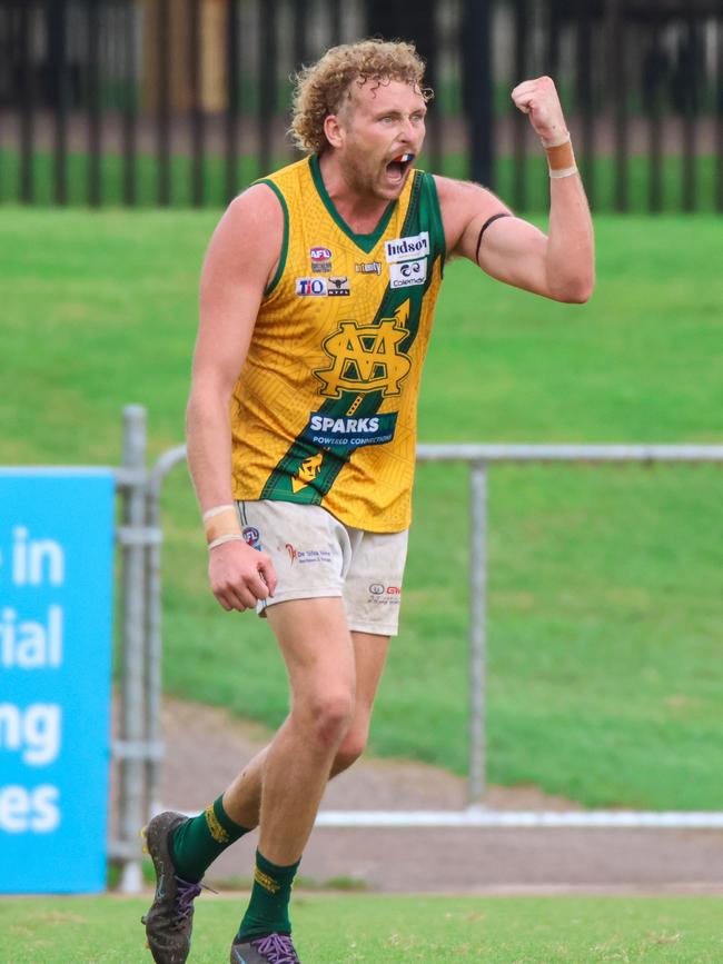 Jackson Calder celebrates a goal for St Mary's. Picture: Celina Whan / AFLNTMedia.