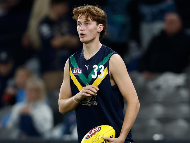 MELBOURNE, AUSTRALIA - MAY 13: Archer Reid of the AFL Academy in action during the match between the AFL Academy Boys and Carlton VFL at Marvel Stadium on May 13, 2023 in Melbourne, Australia. (Photo by Michael Willson/AFL Photos via Getty Images)