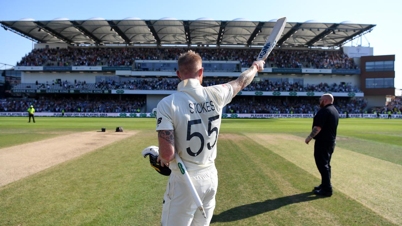 Ben Stokes celebrates after hitting the winning runs in the 3rd Ashes Test match at Headingley in 2019. Picture: Gareth Copley/Getty Images