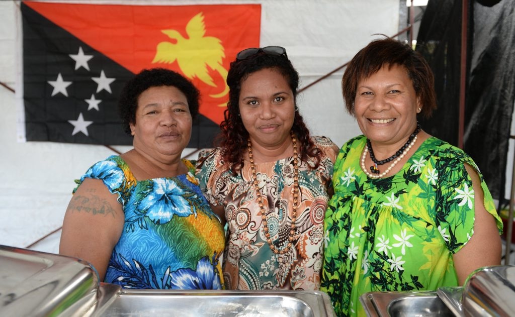 L-R Kaia Sariman, Nini Ryan and Theresa Stanke from the PNG communityat the Cultural Festival held at the Heritage Village on Sunday. Photo: Chris Ison / The Morning Bulletin. Picture: Chris Ison