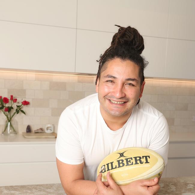 Saia Fainga’a at his Brisbane home. Picture: Annette Dew