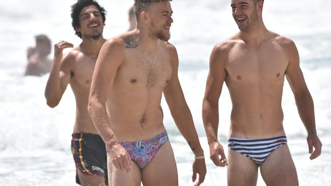 Adelaide Crows' players Hugh Greenwood and Myles Poholke at Broadbeach, Gold Coast for the Adelaide Football Club pre-season camp. Picture: Adelaide Football Club.