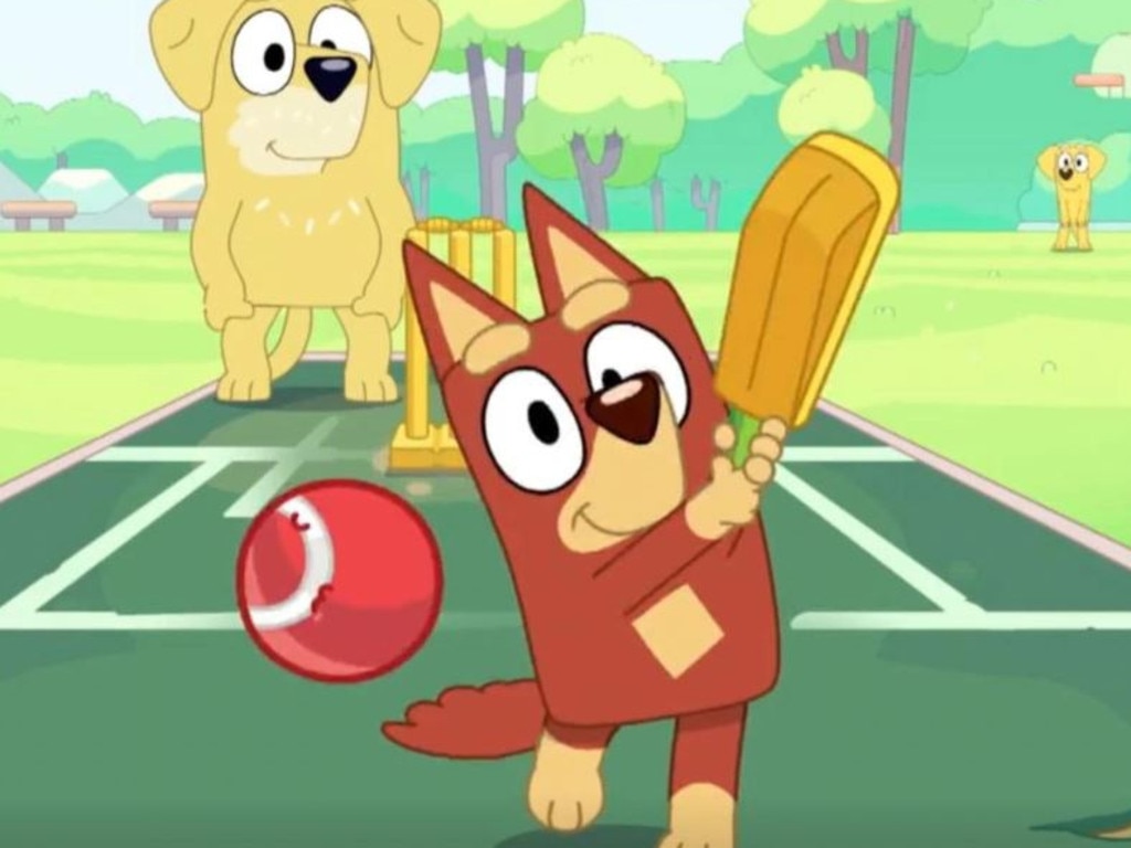 Rusty has a crack in the famous cricket episode of Bluey that made Australians of all ages relive the simple pleasure of playing backyard cricket as kids. Picture: ABC