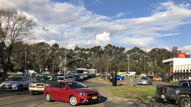 The free doughnut giveaway led to queues of cars at the Penrith Krispy Kreme store. Picture: Kate Lockley