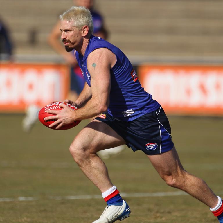 Jason Akermanis of the Bulldogs in 2010, with his iconic bleached hair and dark beard. Picture: Robert Cianflone/Getty Images