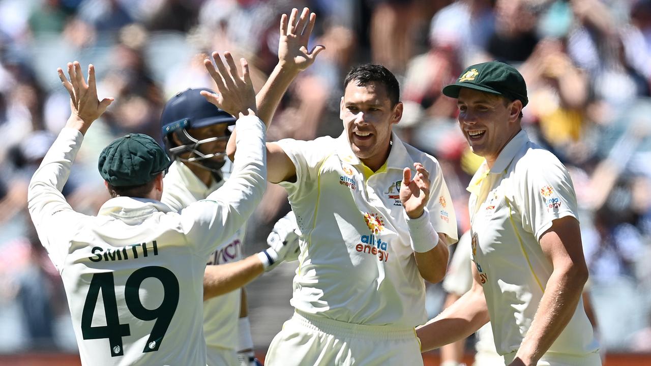 Scott Boland celebrates one of his six second innings wickets against England. Picture: Getty Images