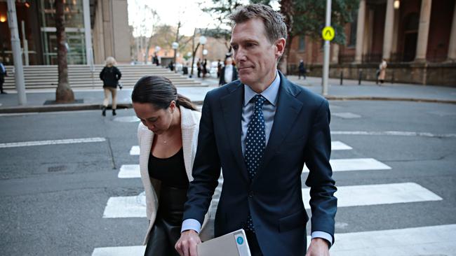 Solicitor Rebekah Giles and Christian Porter outside the Queens Square Supreme Court in Sydney. Picture: NCA NewsWire / Adam Yip