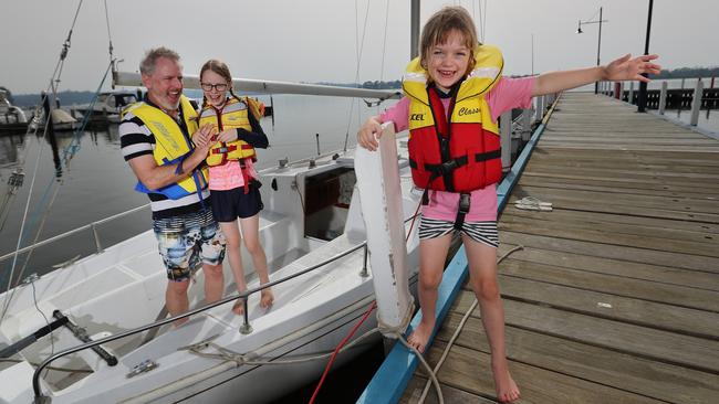 Patrick Carson and his daughters Jemima, 9, and Arabella, 6. Picture: Alex Coppel