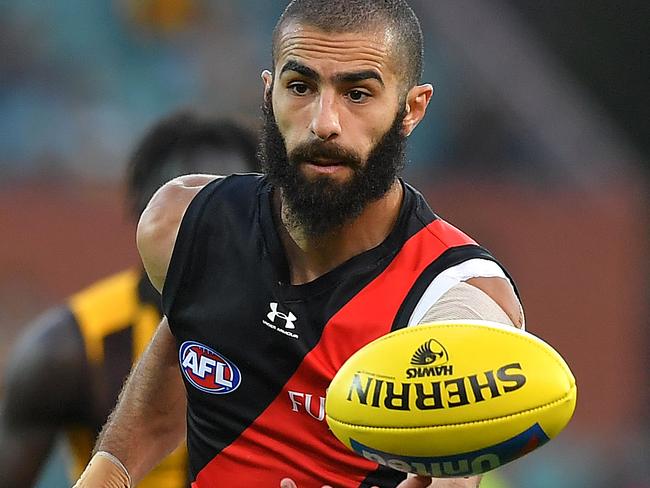 ADELAIDE, AUSTRALIA - AUGUST 27: Adam Saad of the Bombers  during the round 14 AFL match between the Hawthorn Hawks and the Essendon Bombers at Adelaide Oval on August 27, 2020 in Adelaide, Australia. (Photo by Mark Brake/Getty Images)