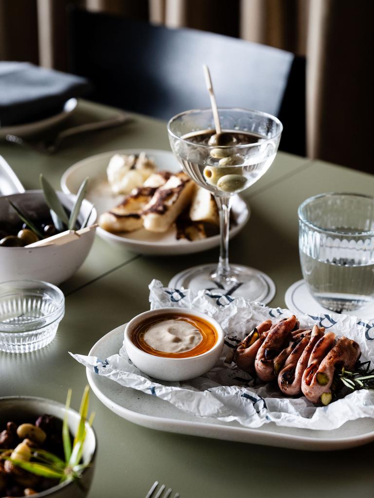 Some bar snacks on offer at Rowlee Bar and Dining, including this grilled mortadella with bread sauce that was delicious. Picture: Supplied