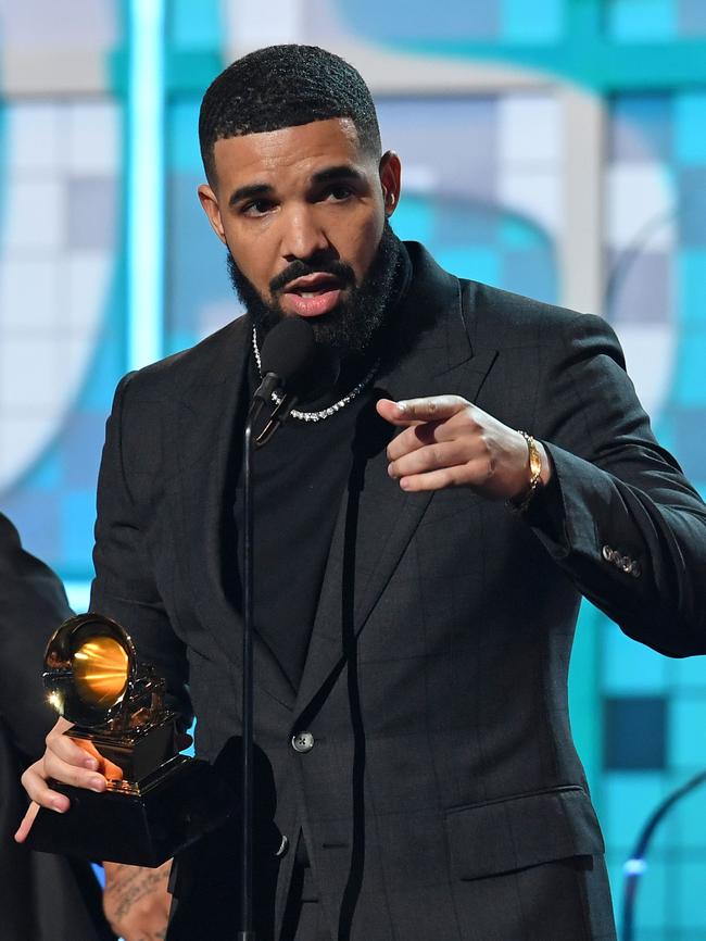 Drake accepting a Grammy in 2019. Picture: Robyn Beck/AFP