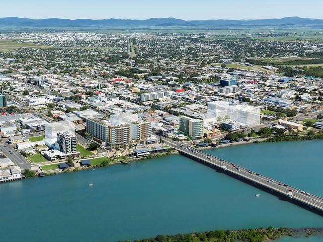 Aerial views of ReNew Mackay's riverfront development which incorporates plans for an administrative hub that could become the home of the Mackay RSL sub-branch. Picture: ReNew Mackay