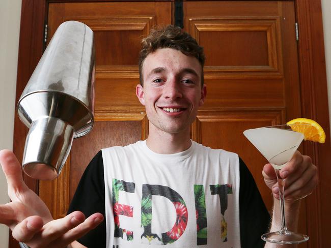 Shaken not stirred ... Mitchell Langford has taken a gap year to work in hospitality. Picture: Liam Kidston.